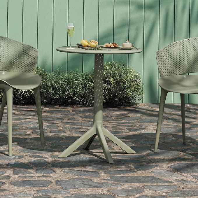 Christopher Knight Home Elshore Patio Bistro Table, Outdoor Plastic Round Table with Pedestal Base, Compact Bistro Table for Garden/Balcony/Poolside, Modern Coffee Table, Accent Table, Sage Green