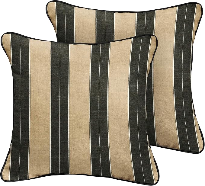 Sorra Home x Sunbrella - Square Pillows (Set of 2), Tan & Black Stripes