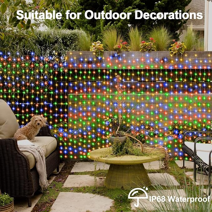 echosari 9.8Ft x 9.8Ft Curtain Lights Battery Operated 2 Color Changing | 300 LED Hanging Lights Warm White & Multicolor with Remote & Hooks, Outdoor Curtain Lights for Party Backdrop Patio Decor