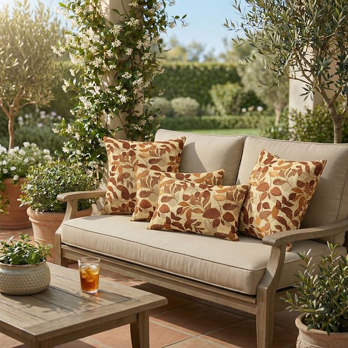 RSH DECOR: Sunbrella Lumbar & Square Pillows Set of 4 | 20" x 12" & 20" x 20" | Water and Fade-Resistant Performance Fabric | Outdoor Throw Pillows for Patio Furniture | Made in USA (Gentry Sequoia)