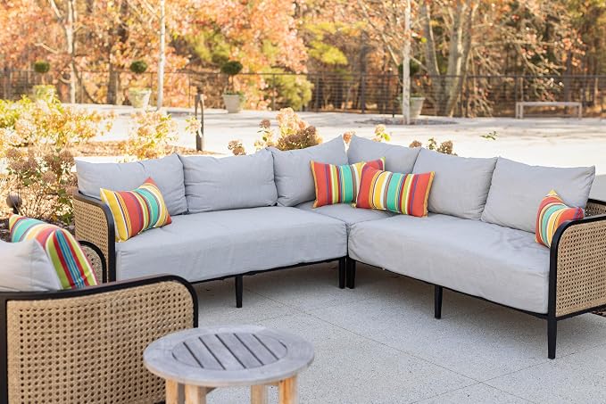 RSH DECOR Square Throw Pillows Set of 4, 24" x 24", Outdoor Pillows Waterproof, Outdoor Pillow Covers, Pillow Covers for Couch, Fenbrook Blue, Made in USA