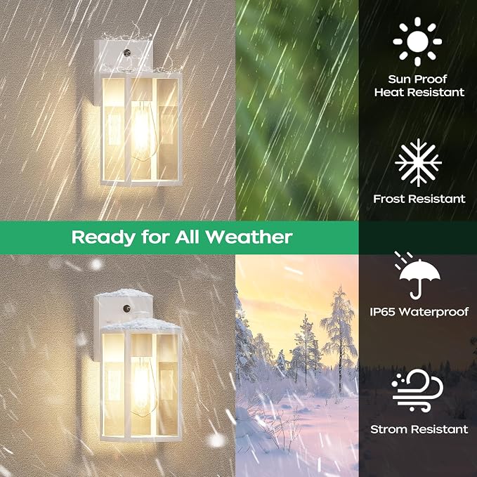 WIHTU Dusk to Dawn Exterior Lighting Fixtures, Outdoor Porch Light Sconce | 10.65 inch, Anti-Rust Metal Frame, Tempered Glass, E26 Base, Waterproof, Wall Sconce for House, Patio, Garage, Entryway
