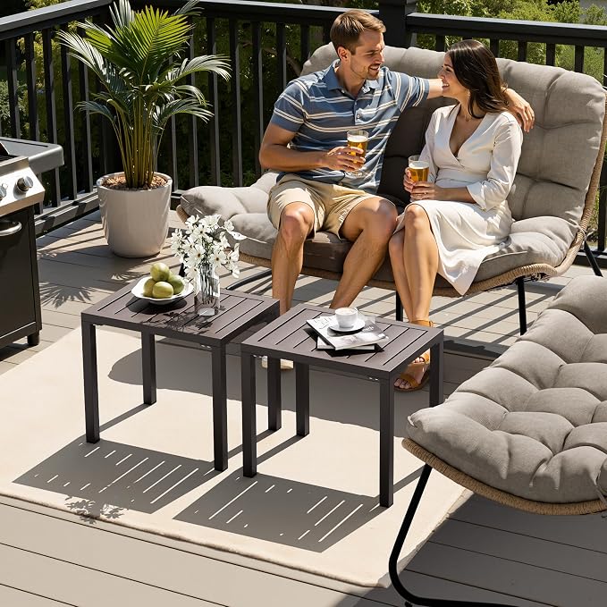Crestlive Products Outdoor Side Table,Aluminum Rectangular End Table,Easy Assembly Small Coffee Bistro Table for Patio Pool Balcony (Brown)