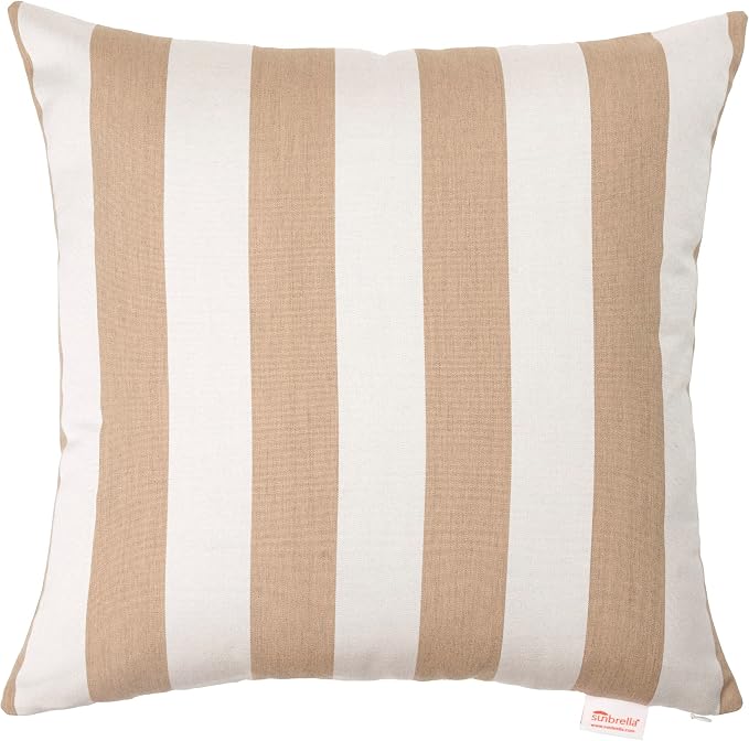 Sunbrella Maxim Heather Beige Cabana Stripe, Knife Edge, Zippered Opening, 24-inch Pillow Cover (Set of 2), No Insert Included