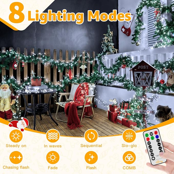 Ollny Cluster Lights Christmas 1000LED 49FT, Cool White Christmas Tree Lights 8 Modes Timer Remote, Waterproof String Lights for Outdoor Indoor Outside Garland Xmas Decorations