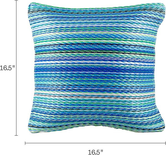 Fab Habitat Outdoor Premium Recycled Plastic Pillow - Waterproof, Fade Resistant - Striped - Patio, Porch, Deck, Balcony - Cancun - Turquoise & Moss Green - 20" x 20"