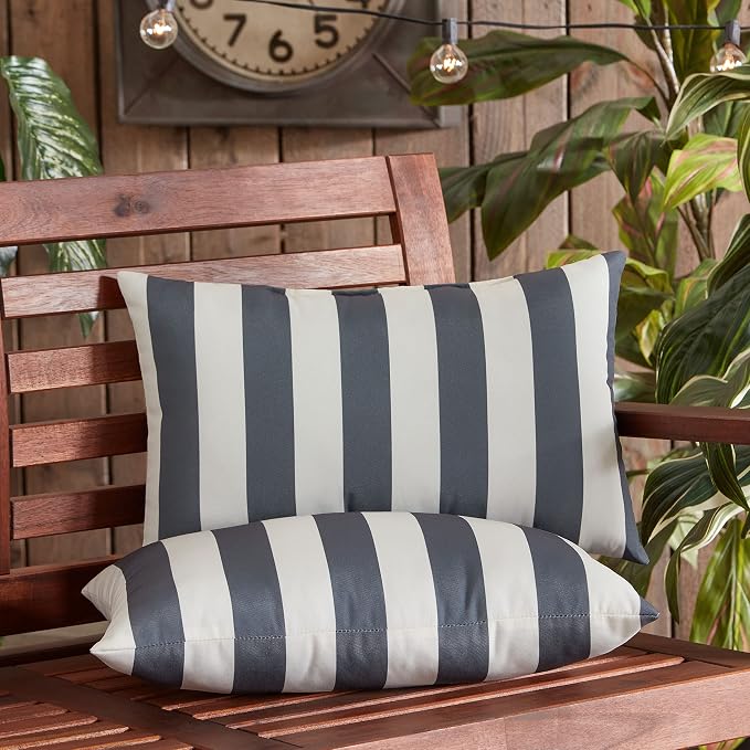 South Pine Porch Outdoor 19x12-inch Rectangle Accent Pillow, Set of 2, Canopy Stripe Gray 2 Count