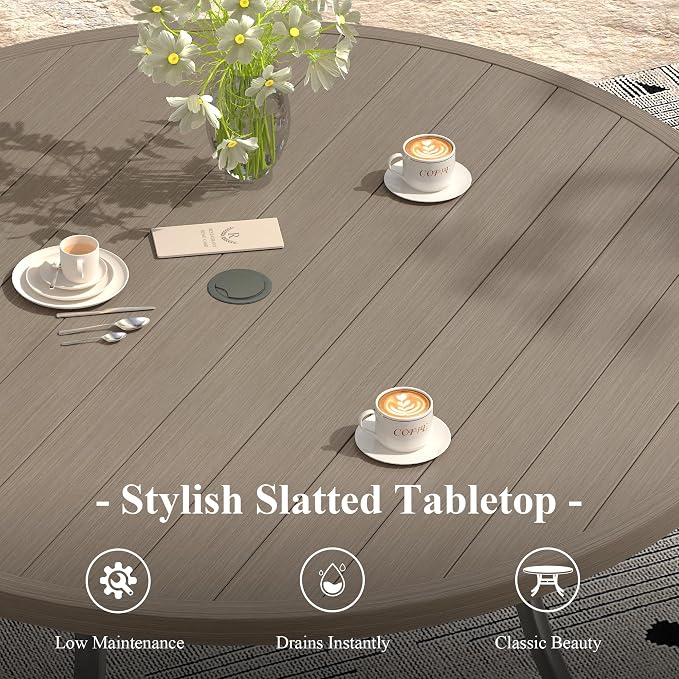 Outdoor Dining Table for 6, 50" Round Outdoor Table with Adjustable Umbrella Hole, All-Weather Metal Patio Dining Table for Lawn Garden Backyard Deck, Grey