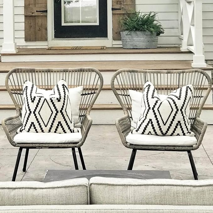 Outdoor Pillow Cover Waterproof Set of 2, Black and White Throw Pillows for Patio Furniture, Outdoor Pillow Covers for Couch, White More(Black&white-02, 20x20 Inch)