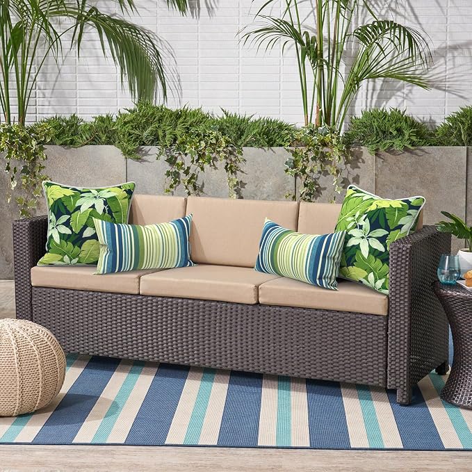 Outdoor Throw Pillow Covers Pack of 2, Decorative Water Repellent Square Pillow Cases with Piping 18x18 Inch, Jungle Leaves