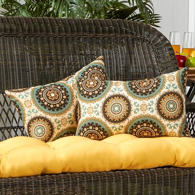 Greendale Home Fashions Outdoor 19x12 inch Rectangle Decorative Throw Pillow, 2-Pack, Sage Medallion 2 Count