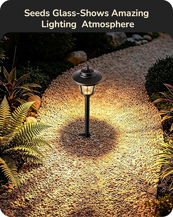 EDISHINE Low Voltage Landscape Lighting 12V 3W 120LM with Connectors 4 Pack | 3000K, Seed Glass, ORB Waterproof Electric LED Pathway Light Wired for Walkway Garden Yard