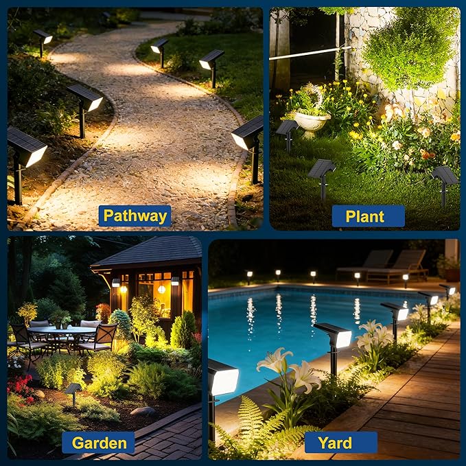 LANSOW Solar Spot Lights Outdoor Waterproof IP67, (8 Pack/90 LED/4 Modes) Solar Landscape Spotlights, 2-in-1 Solar Powered Flood Lights for Yard Garden Pathway Outside Tree, Auto ON/Off(Warm White)