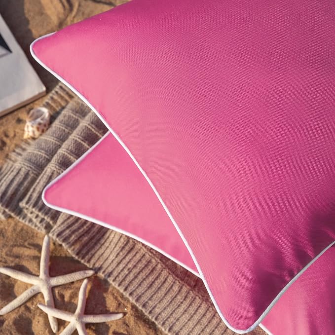 Phantoscope Pack of 2 Outdoor Waterproof Solid Throw Decorative Pillow Cover Decorative Square Outdoor Pillows Cushion Case Patio Pillows for Couch Tent, Hot Pink 20x20 inches 50x50 cm