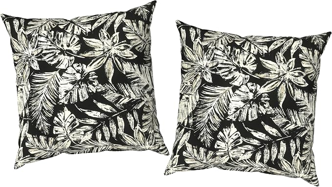 Outdoor Pillow Covers Waterproof 20x20 Inch Set of 2 Tropical Leaf Black Decorative Outside Patio Furniture Cushion Cases Decor for Porch Garden