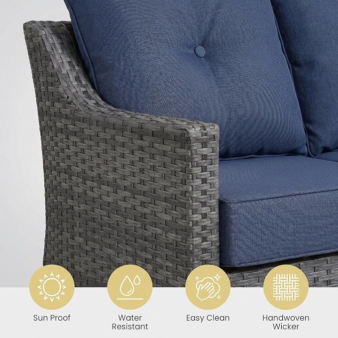 9 Piece Patio Furniture Set with 6" Thick Cushions, Weather-Resistant Wicker Swivel Rocker High Back Chairs and Fire Pit Table for Porch Yard Deck