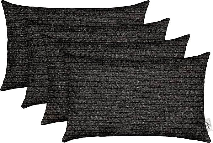 RSH DECOR: Lumbar Throw Pillows Set of 4 | 20" x 12" | Water and Fade-Resistant Performance Fabric | Outdoor Pillow Covers with Down-Alternative Inserts | Made in USA (Herringbone Black Stripe)