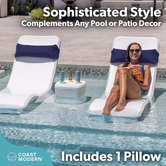 Coast Modern Outdoor Lounge Chair Pillow with Strap - Waterproof Headrest Pillow for Pool Lounger & Patio Chaise Cushions