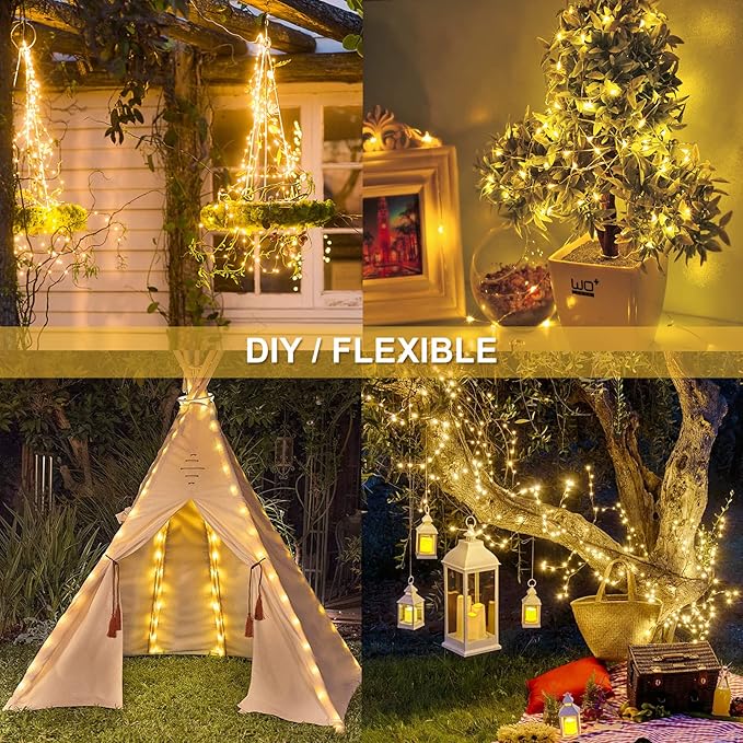 JMEXSUSS 2 Pack Solar Fairy Lights, Total 200 LED 66FT Solar String Lights | Outdoor Waterproof 8 Modes Copper Wire Solar Christmas Lights for Yard Patio Tree Garden Xmas Decorations, Warm White