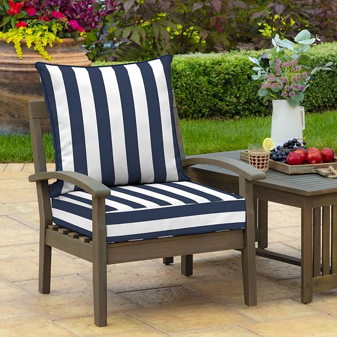 Arden Outdoor Deep Seat Cushion Set, 24x24, Blue Cabana Stripe