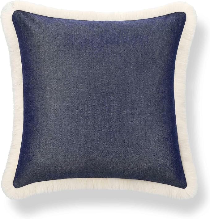 Hofdeco Premium Coastal Hampton Outdoor Performance Throw Pillow Cover Only, 22"x22" Water Repellent, UV and Fade Resistant for Backyard, Couch, Poolside, Indigo Blue Woven Solid
