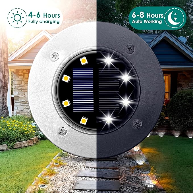 SOLPEX Solar Lights Outdoor Waterproof, 8 Pack Solar Ground Lights, Solar Garden Lights Landscape Lighting for Pathway Driveway Patio Backyard Walkway (Warm White) | IP65 Waterproof Stainless Steel Landscape Lighting for Driveway, Pathway, Garden, Pati...