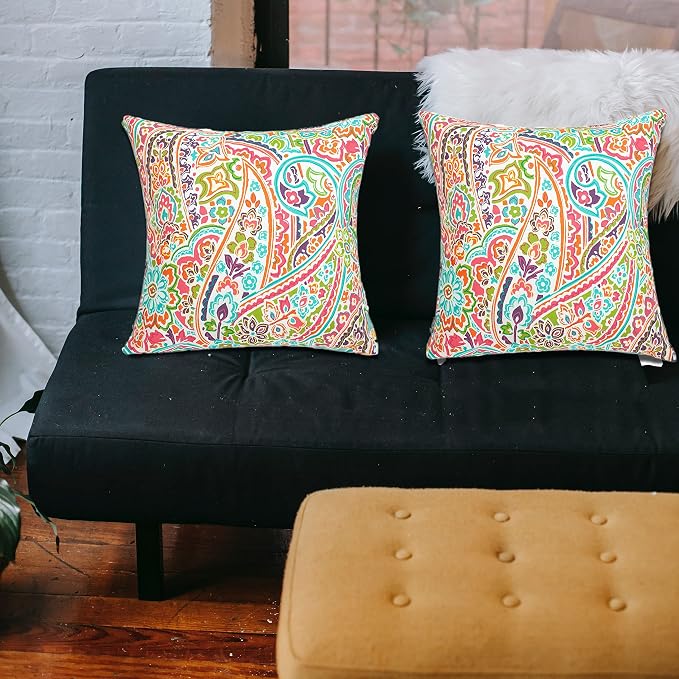 Outdoor Throw Pillows with Insert 18x18 Inch Pack of 2-Melora Paisley | Decorative Throw Pillows with Inserts, Water-Repellent, Square Pillows for Bed, Couch, Sofa and Patio Furniture