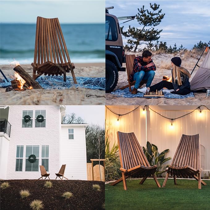 CleverMade Tamarack Folding Wooden Outdoor Chair -Stylish Low Profile Acacia Wood Lounge Chair for the Patio, Porch, Lawn, Garden or Home Furniture - Cinnamon