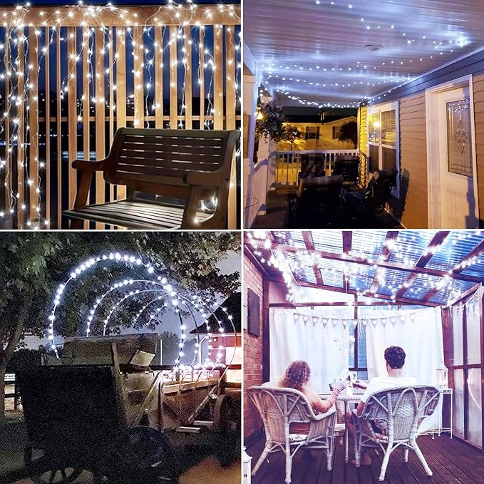Joomer Solar Fairy Lights, 2-Pack Total 80FT 240LED String Lights, White | Silver Wire, Solar String Light Waterproof 8 Lighting Modes for Patio Fence Party Garden Yard Home Outdoor Decoration