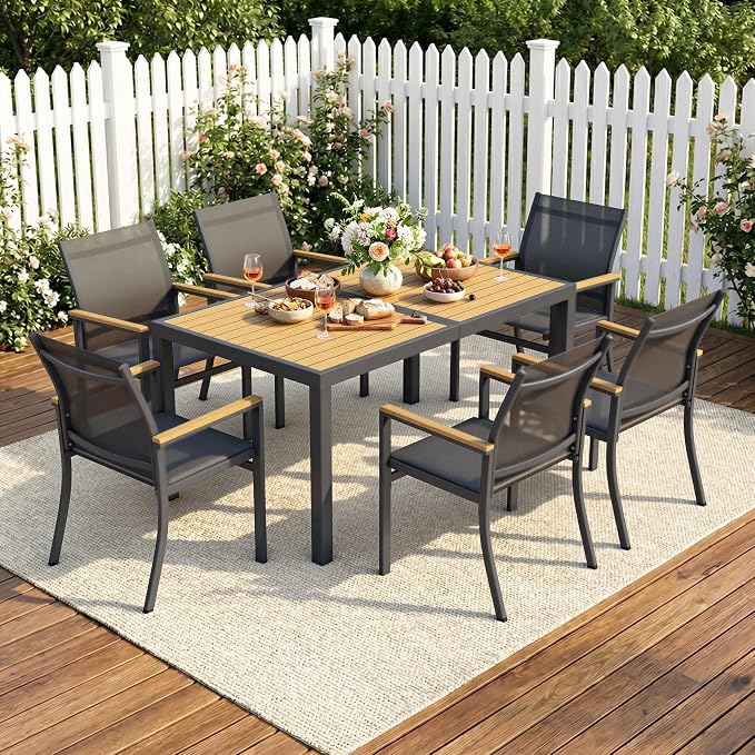 Aluminum Patio Chairs Set of 6 for All-Weather, Outdoor Patio Chairs with Breathable Quick-Drying Textilene, Outdoor Chair with 110° Ergonomic High Backrest for Porch, Patio, Garden, Deck, Backyard