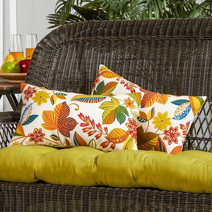 South Pine Porch Outdoor 19x12-inch Rectangle Accent Pillow (Set of 2), Esprit Floral