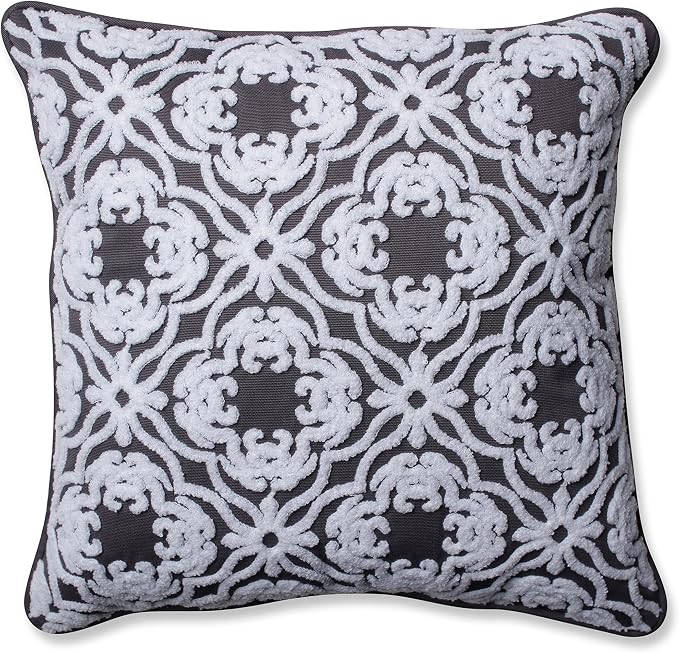 Pillow Perfect Trellis Indoor/Outdoor Throw Pillows, 1 Count, Large - 18.5 x 18.5, Grey Allee