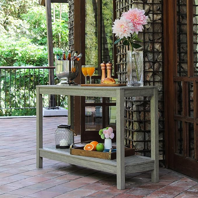 Cambridge Casual Solid Wood West Lake Outdoor Console Table – Weathered Gray Finish