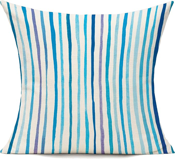 All Smiles Outdoor Blue Throw Pillow Covers for Patio Bench Garden Porch Sunbrella Furnitures Sage Lines Stripes Cushion Cases Decorative 22x22 Set of 2 for Sofa Couch