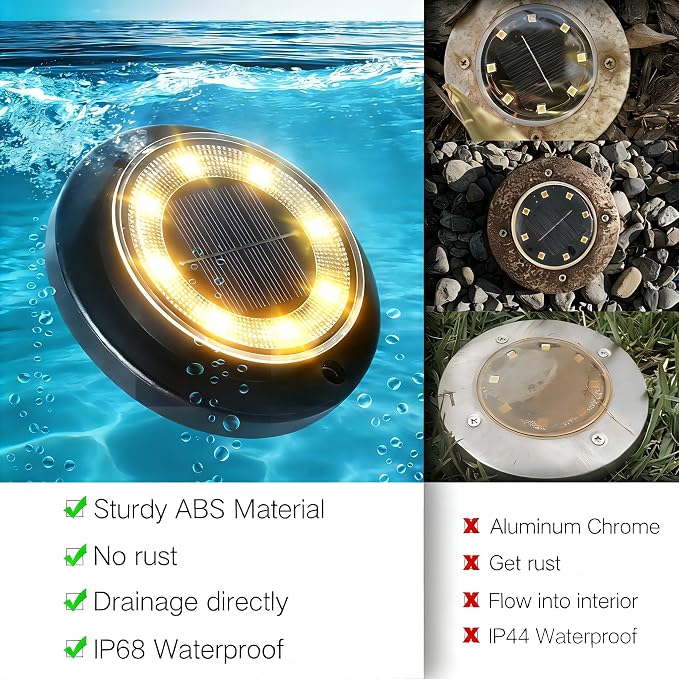 Solar Lights Outdoor Waterproof，Warm White 8 Pack 2-in-1 Ground Lights | Solar Powered Lights Outdoor Solar Disk Light Landscape Light for Deck Step Patio Yard Pathway Walkway Driveway Garden