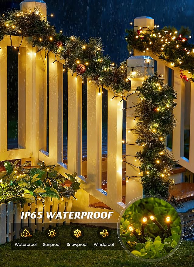 Brightown 4 Pack Solar String Lights Outdoor Waterproof, 160 FT 400 LED | Solar Powered Christmas Lights with 8 Modes, Auto On/Off, Patio Lights for Outside Tree Garden Party Decor (Warm White)