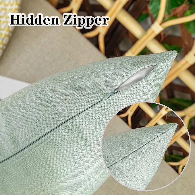 Kevin Textile Outdoor Waterproof 18”x18” Pillow Covers 2 Pack, Mint | Water Resistant, Soft Faux Linen-cotton Yarn-dyed Woven Texture Throw Pillow Covers for Tent Patio Garden Couch Sofa