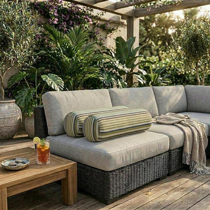 RSH DECOR: Neck Roll Pillows Set of 2 | 20” x 6” | Outdoor Bolster for Patio, Deck, Porch, or Poolside Furniture | Water & Fade-Resistant | Made in USA (Extend Seaglass)