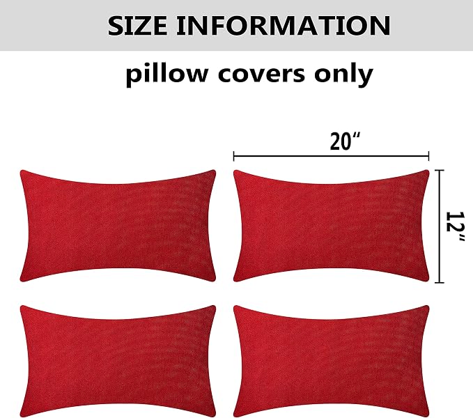 Home Brilliant Red Outdoor Pillows Christmas Waterproof Linen Pillow Covers Farmhouse Rectangle Lumbar Throw Pillow for Living Room Balcony Patio Couch, Pack of 4, 12 inch x 20 inch (30 x 50 cm)
