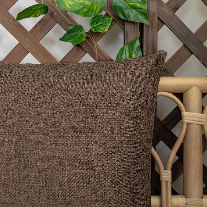 Kevin Textile Outdoor Waterproof 18”x18” Pillow Covers 2 Pack, Brown | Water Resistant, Soft Faux Linen-cotton Yarn-dyed Woven Texture Throw Pillow Covers for Tent Patio Garden Couch Sofa