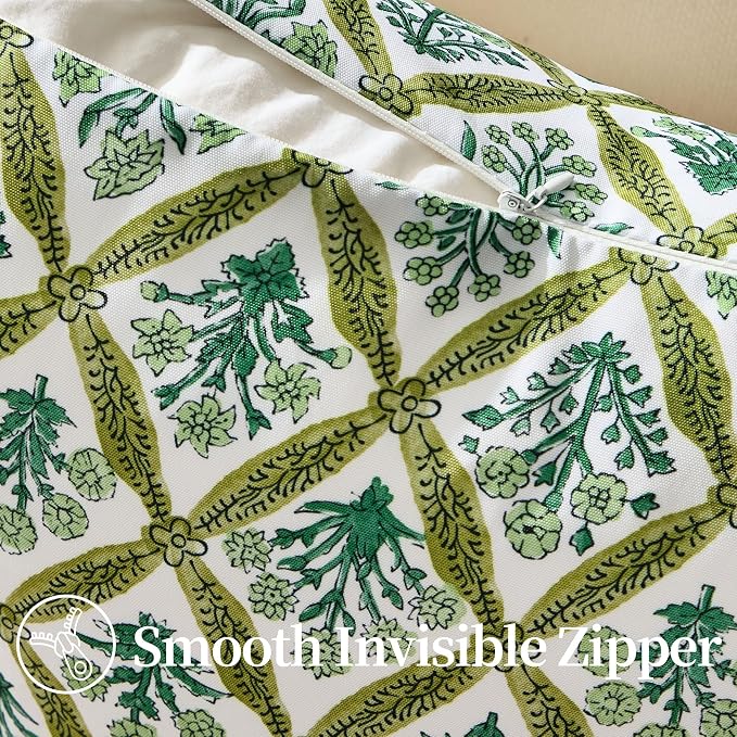 Allorry Floral Outdoor Pillow Covers 12x20 Green Outdoor Waterproof Decor | Set of 2 Vintage Floral Block Print Pillow Cover,Farmhouse Boho Decorative for Spring Summer Outdoor Sofa Bedroom Decor