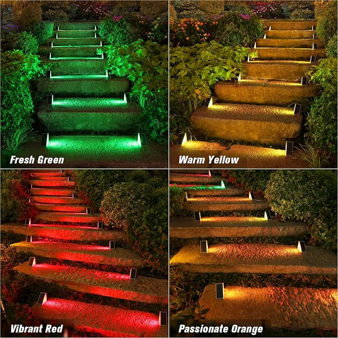 VOLISUN Solar Stair Lights 6 Pack, 7 Fixed Colors, Solar Step Lights Outdoor Waterproof IP67, LED Outdoor Step Light, Deck Light Outdoor Decor for Garden Stair, Front Step, Porch and Patio