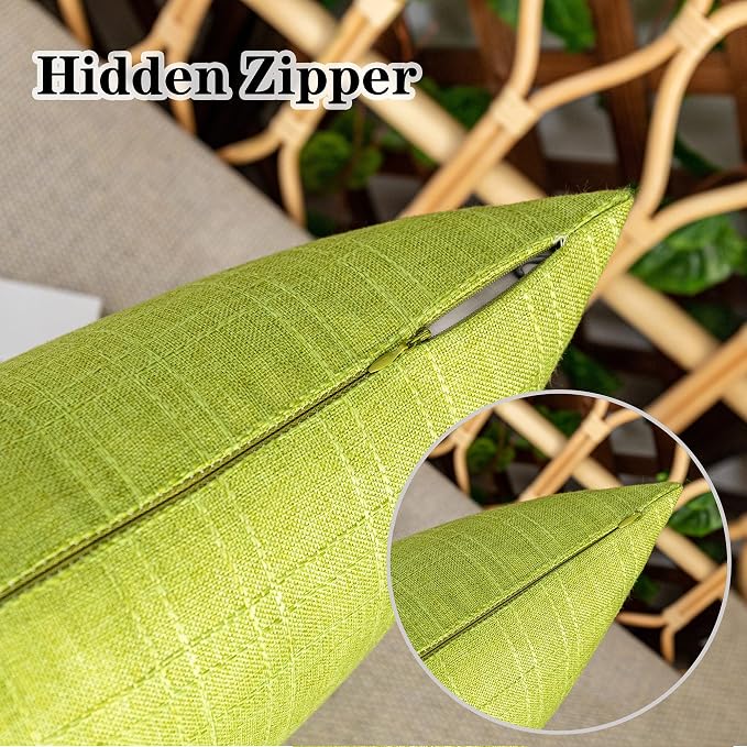 Kevin Textile Outdoor Waterproof 22”x22” Pillow Covers 2 Pack, Green | Water Resistant, Soft Faux Linen-cotton Yarn-dyed Woven Texture Throw Pillow Covers for Tent Patio Garden Couch Sofa