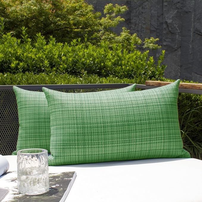 Kevin Textile Outdoor Waterproof 14"x24" Pillow Covers 2 Pack, Sage Green | Water Resistant, Faux Linen Yarn-dyed, Woven Texture Throw Pillow Covers for Tent Patio Garden Couch Sofa