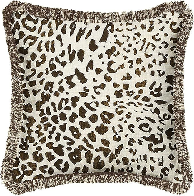 Sorra Home x Sunbrella Instinct Espresso and Brown Fringe Indoor/Outdoor Pillow, 18 in x 18 in