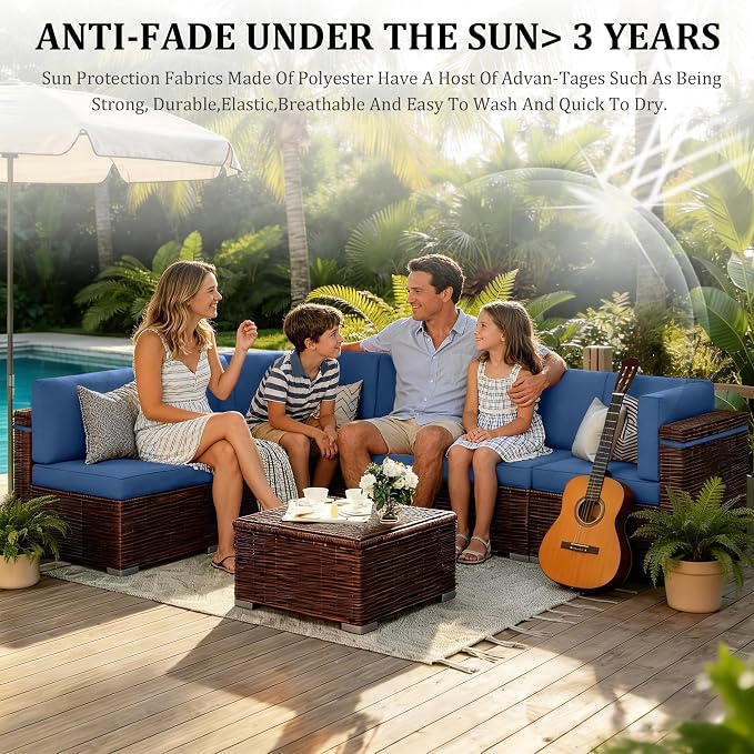 14pc Waterproof Outdoor Couch Cushions for 6 Seat Patio Dark Blue | Water-resistant, UV-resistant,14pc High-Density Foam Replacement Cushions for 6-Seat Outdoor Sectional Furniture
