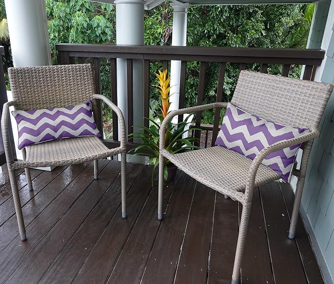 Indoor/Outdoor Polyester Fabric Lumbar Pillow Cover, All-Weather Waterproof Rectangular Cushion Case for Patio Furniture, 12 x 18 Set of 2 - Chevron-37