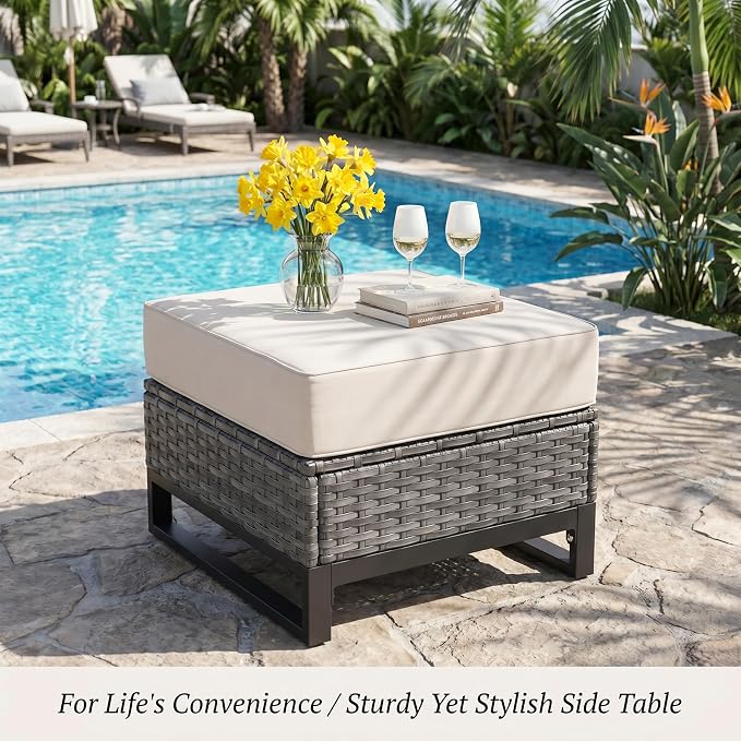 5 Pieces Patio Furniture Set, Weather-Resistant Wicker Swivel Rocker with Soft Cushions & Side Table,All Weather Outside Furniture with Ottoman for Porch, Garden, Backyard