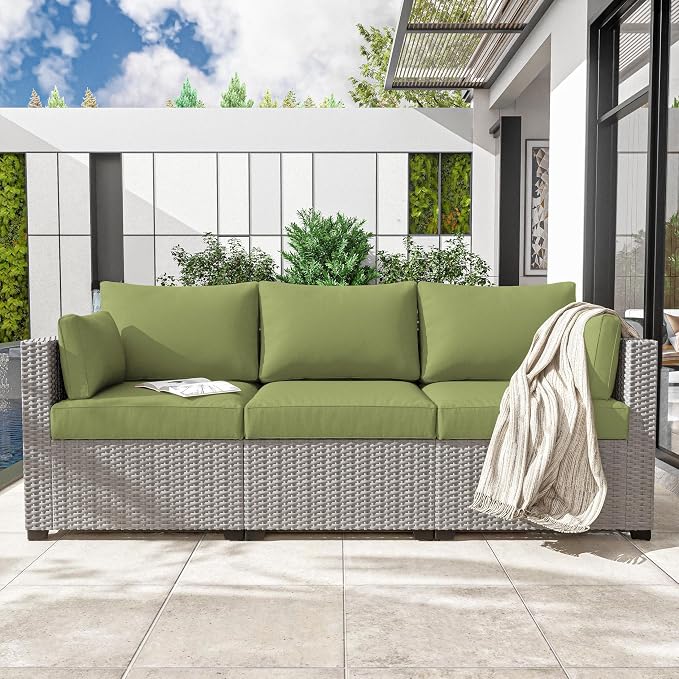 Outdoor Furniture Replacement Cushions, Waterproof Patio Furniture Cushions, 4" Deep Seat Outdoor Sectional Cushion for 3-Seat Outdoors Rattan Sofa Patio Sofa Cushion, Light Green