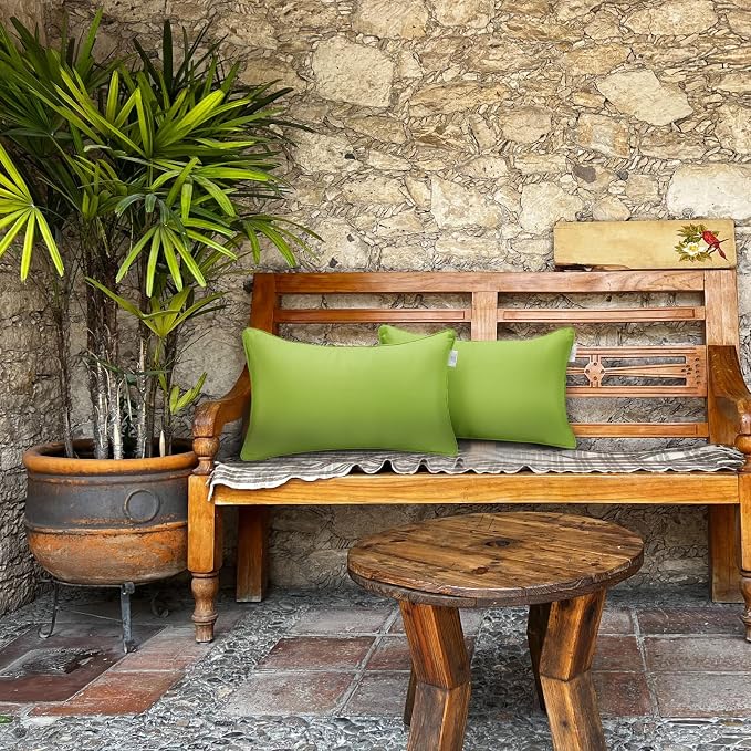 JMGBird Outdoor Accent Pillows Green Outdoor Pillows Waterproof | 12×20 Outdoor Thtow Pillows with Insert Included Outdoor Pillow for Patio Furniture
